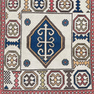 1970s red vintage turkish rug with geometric design, hand-knotted weave and low pile.