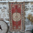 Red 3' x 6' vintage turkish rug with geometric design, handmade in Turkey – Tenley.