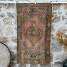 Red 3' x 6' vintage turkish rug with geometric design, handmade in Turkey – Yardley.