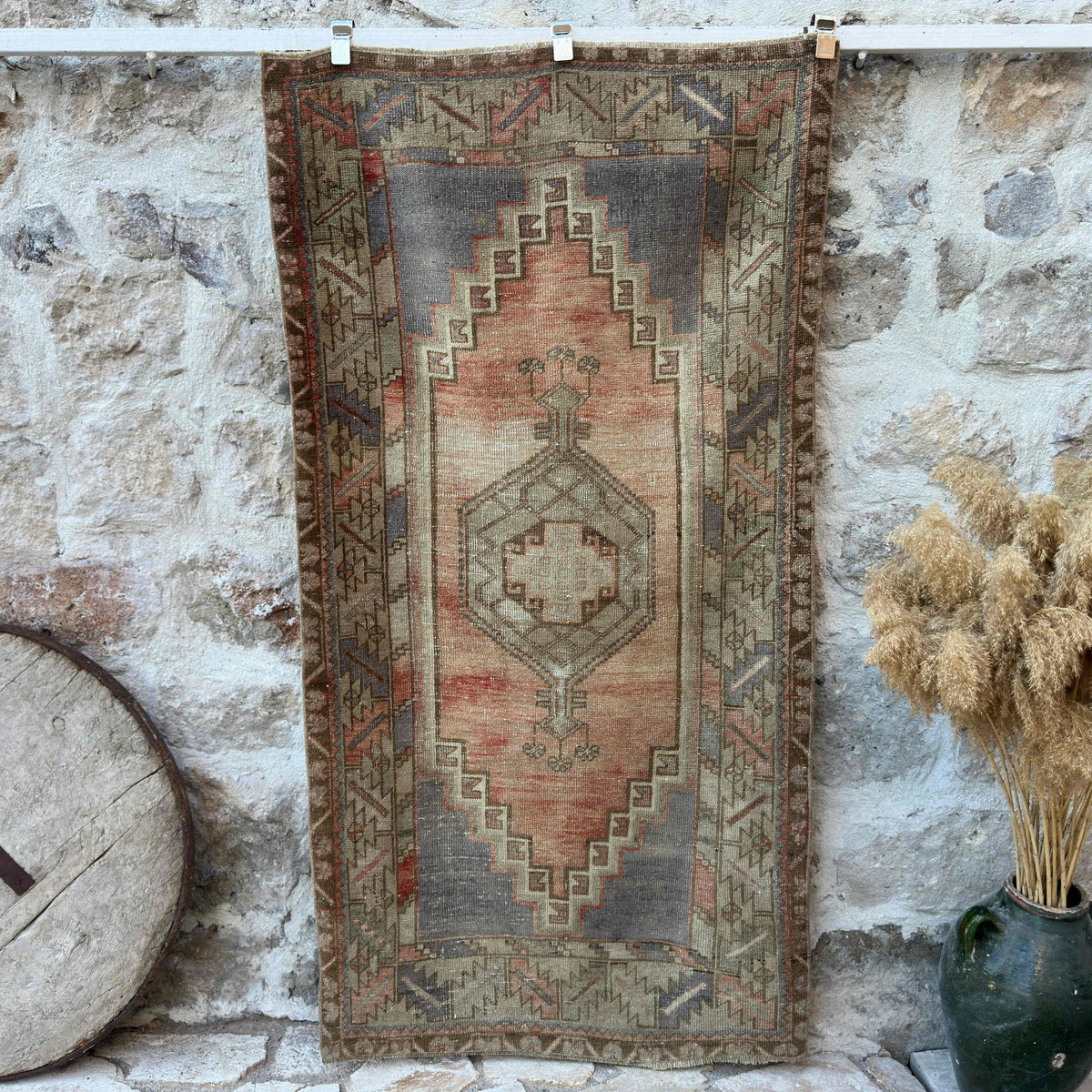 Pale Red 3' x 7' vintage turkish rug with traditional design, handmade in Turkey – Deborah.