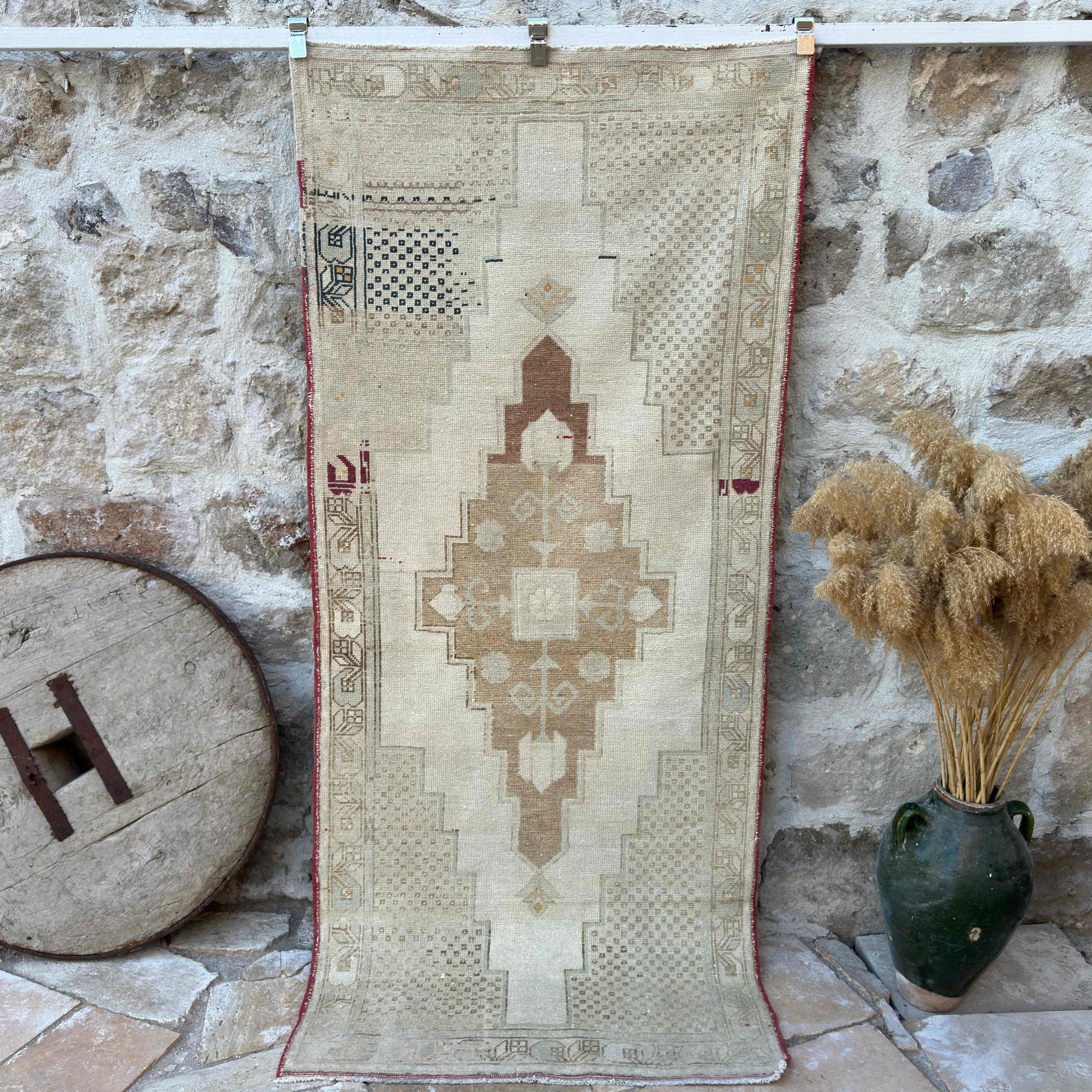 Brown 3' x 8' vintage turkish rug with neutral design, handmade in Turkey – Litton.