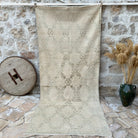 Beige 4' x 10' vintage turkish rug with geometric design, handmade in Turkey – Helena.