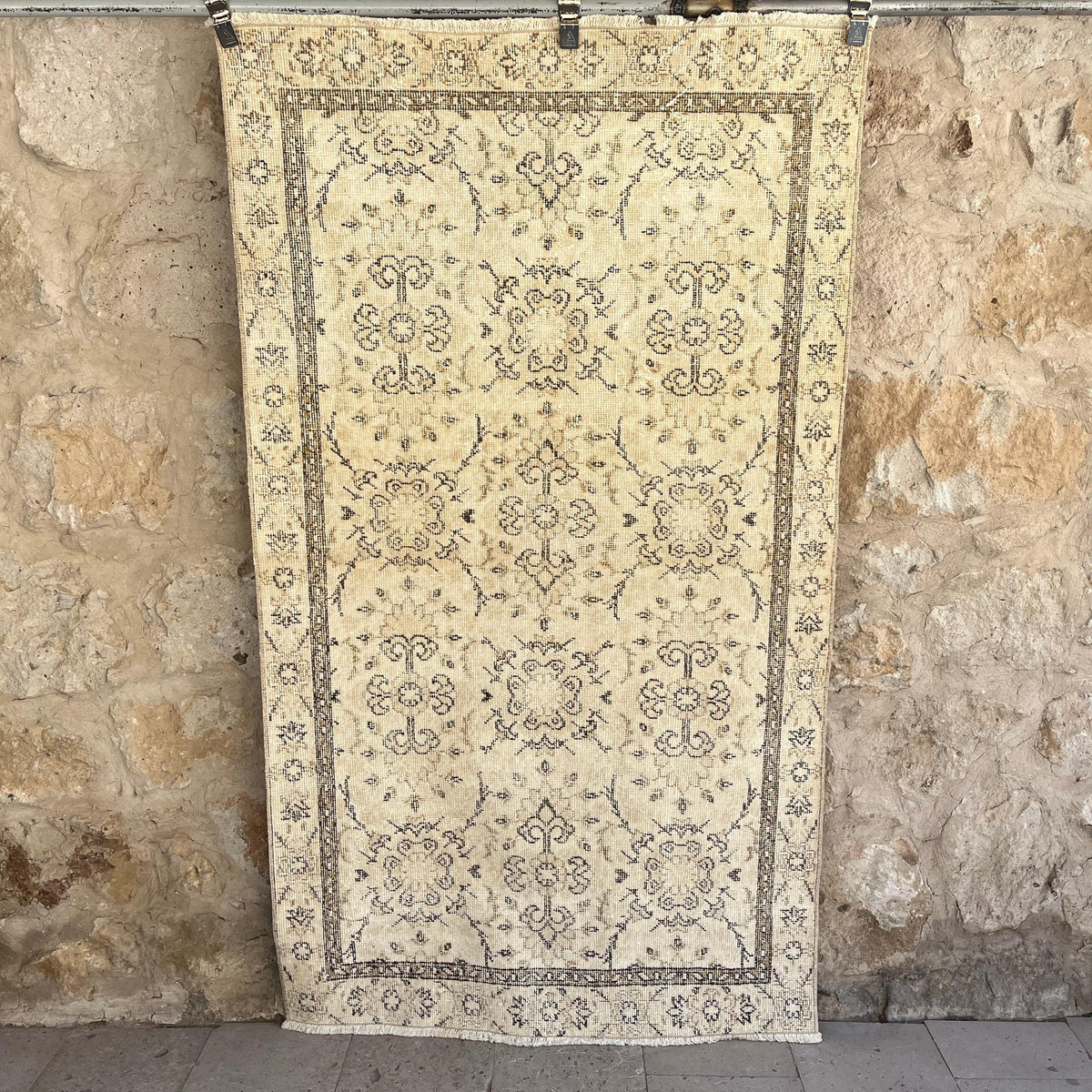 Brown 4' x 6' vintage turkish rug with neutral design, handmade in Turkey – Jayden.