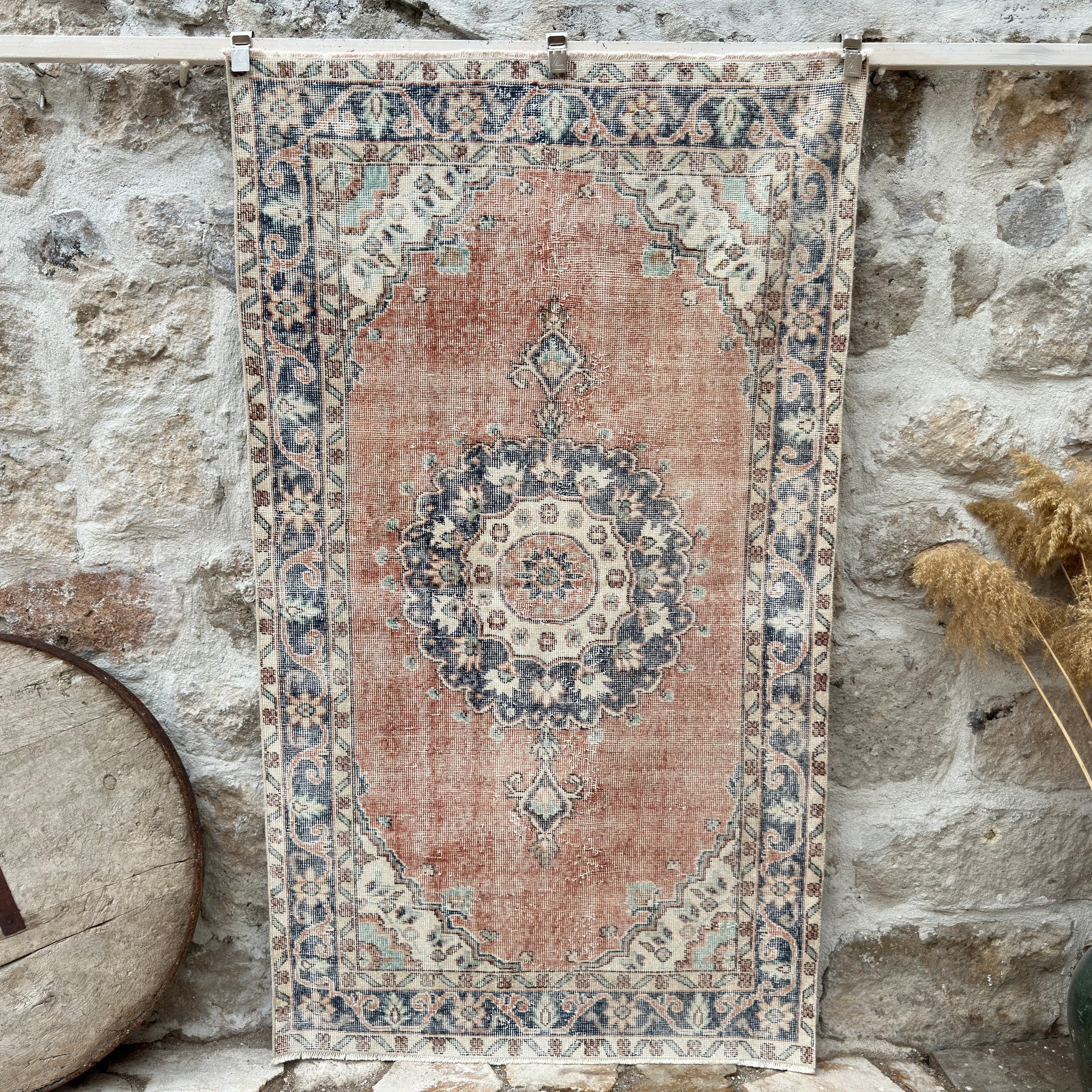Blue 4' x 7' vintage turkish rug with medallion design, handmade in Turkey – Jay.