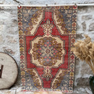 Red 4' x 7' vintage turkish rug with traditional design, handmade in Turkey – Tyra.