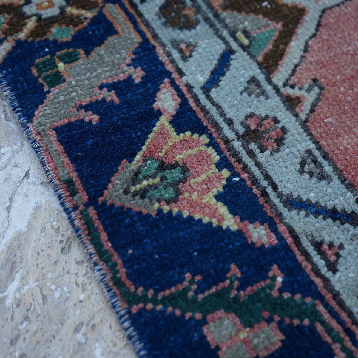 Orange 4' x 8' vintage turkish rug in wool and cotton, shown on the floor.