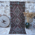 Brown 4' x 9' vintage turkish rug with traditional design, handmade in Turkey – Olive.