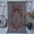 Red 4' x 9' vintage turkish rug with traditional design, handmade in Turkey – Ariela.