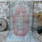 Red 5' x 10' vintage turkish rug with medallion design, handmade in Turkey – Posy.