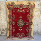 Red 5' x 7' vintage turkish rug with traditional design, handmade in Turkey – Bly.