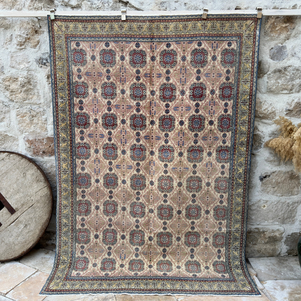 Pale Red 5' x 8' vintage turkish rug with traditional design, handmade in Turkey – Farrah.