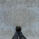 1970s beige vintage turkish rug with neutral design, hand-knotted weave and low pile.