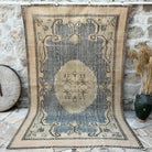 Blue 6' x 10' vintage turkish rug with medallion design, handmade in Turkey – Camden.