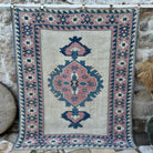 Pink 6' x 7' vintage turkish rug with medallion design, handmade in Turkey – Wyatt.
