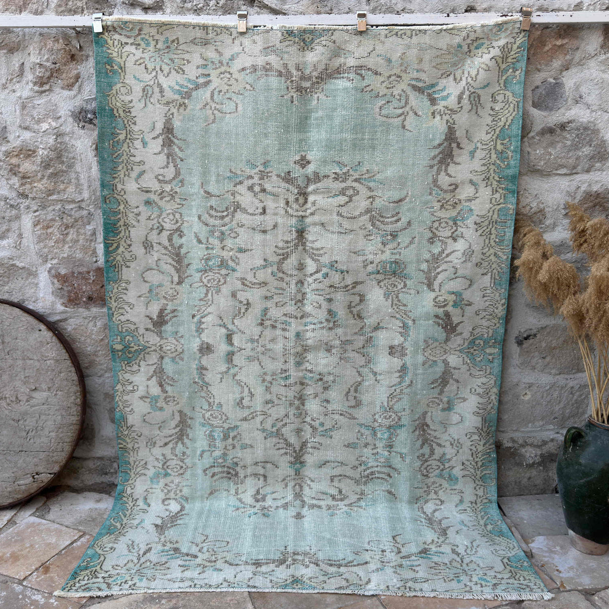 Blue 6' x 8' vintage turkish rug with medallion design, handmade in Turkey – Damir.