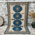 Blue 6' x 9' vintage turkish rug with traditional design, handmade in Turkey – Crane.