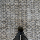 1970s gray vintage turkish rug with traditional design, hand-knotted weave and low pile.