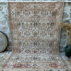 Pink 7' x 10' vintage turkish rug with geometric design, handmade in Turkey – Chris.