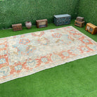 Pale Blue 7' x 12' vintage turkish rug with floral design, handmade in Turkey – Oliver.