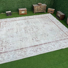 Beige 9' x 12' vintage turkish rug with neutral and medallion design, handmade in Turkey – Judah.