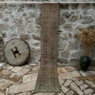 Pink 2' x 10' vintage turkish runner rug with patchwork design, handmade in Turkey – Elinor.