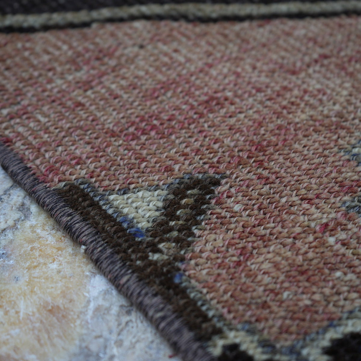 Pale Red 2' x 11' vintage turkish runner rug in wool and cotton, shown on the floor.