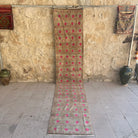 Brown 2' x 13' vintage turkish runner rug with floral design, handmade in Turkey – Zaynab.