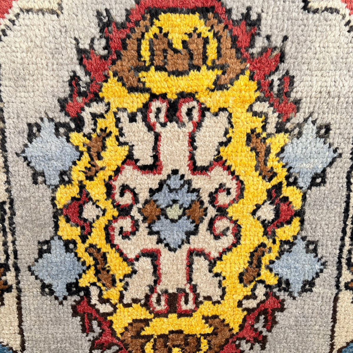 Gray 3' x 10' vintage turkish runner rug in wool and cotton, shown on the floor.