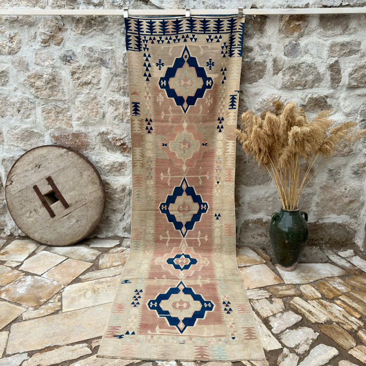 Brown 3' x 11' vintage turkish runner rug with medallion design, handmade in Turkey – Fane.