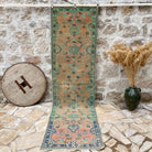 Pale Green 3' x 11' vintage turkish runner rug with floral design, handmade in Turkey – Everly.