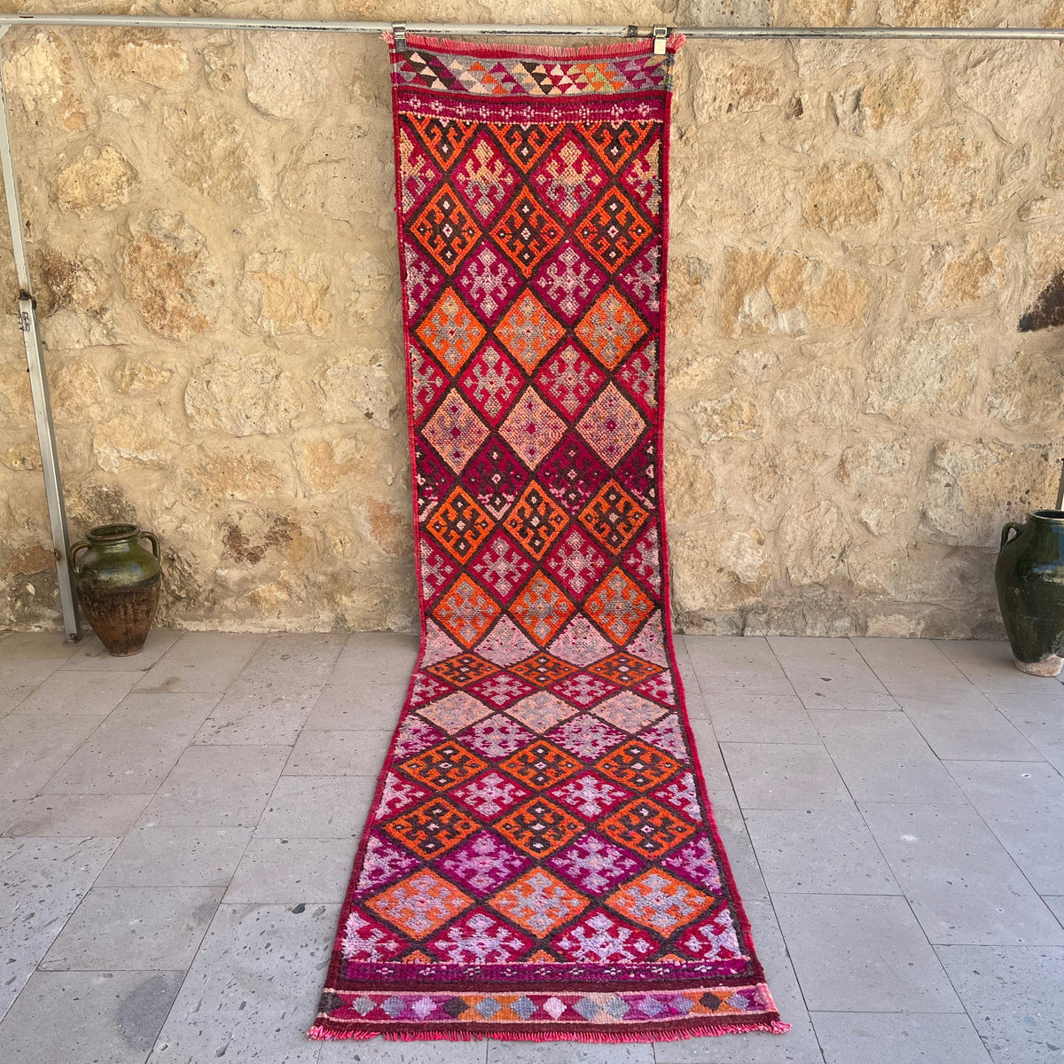 Pink 3' x 12' vintage turkish runner rug with traditional design, handmade in Persian – Zac.