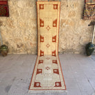Beige 3' x 13' vintage turkish runner rug with traditional design, handmade in Turkey – Ocean.