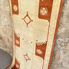 1970s beige vintage turkish runner rug with traditional design, hand-knotted weave and low pile.