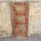 Red 3' x 7' vintage turkish runner rug with traditional design, handmade in Turkey – Lucas.