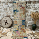 Blue 3' x 9' vintage turkish runner rug with oushak design, handmade in Turkey – Moxie.