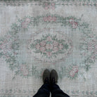 1970s beige vintage turkish runner rug with medallion design, hand-knotted weave and low pile.
