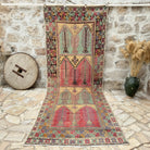 Green 5' x 12' vintage turkish runner rug with geometric design, handmade in Turkey – Fernando.