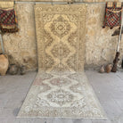 Brown 5' x 13' vintage turkish runner rug with neutral design, handmade in Turkey – Brayan.