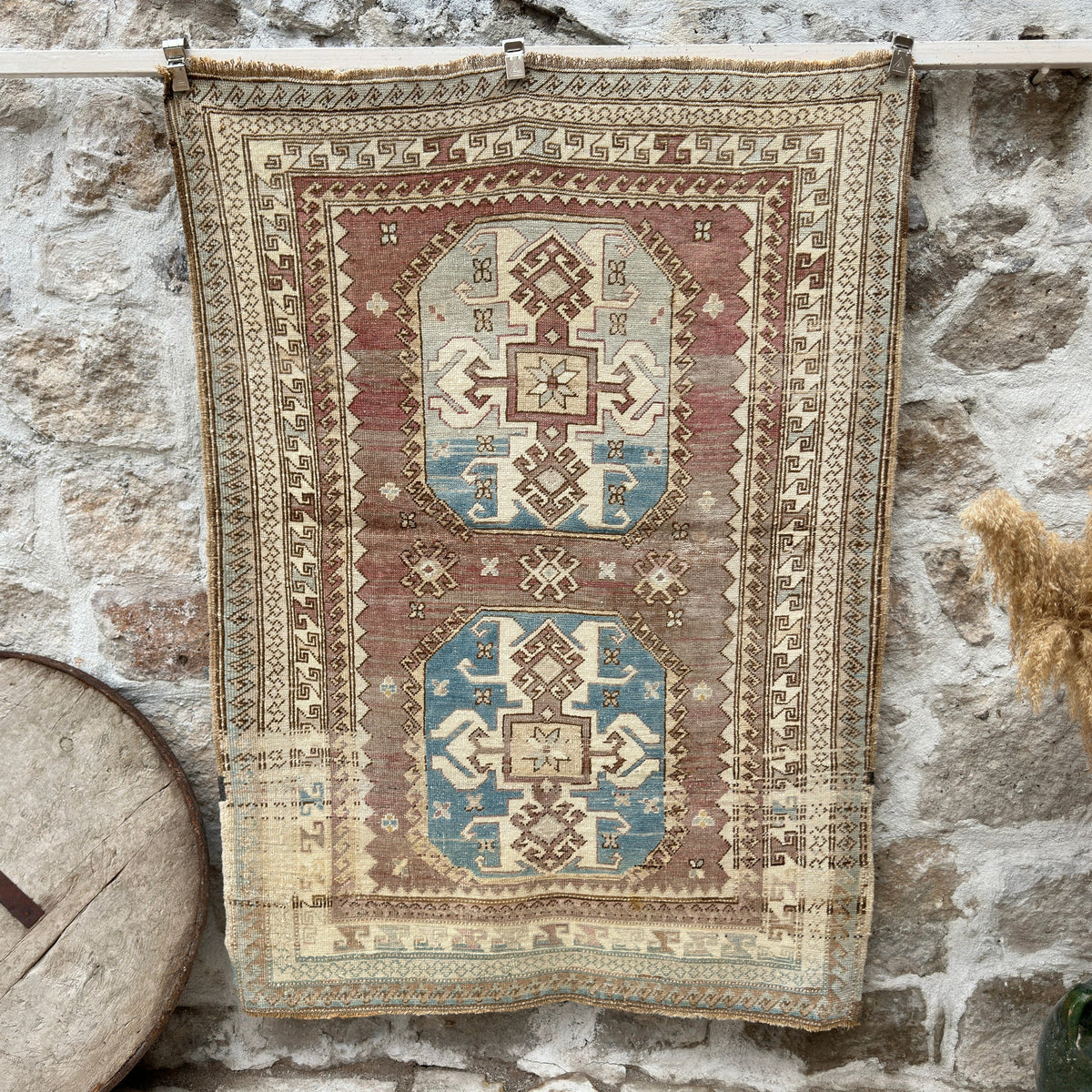 Pale Red 4' x 6' vintage wool rug with traditional design, handmade in Turkey – Vincent.