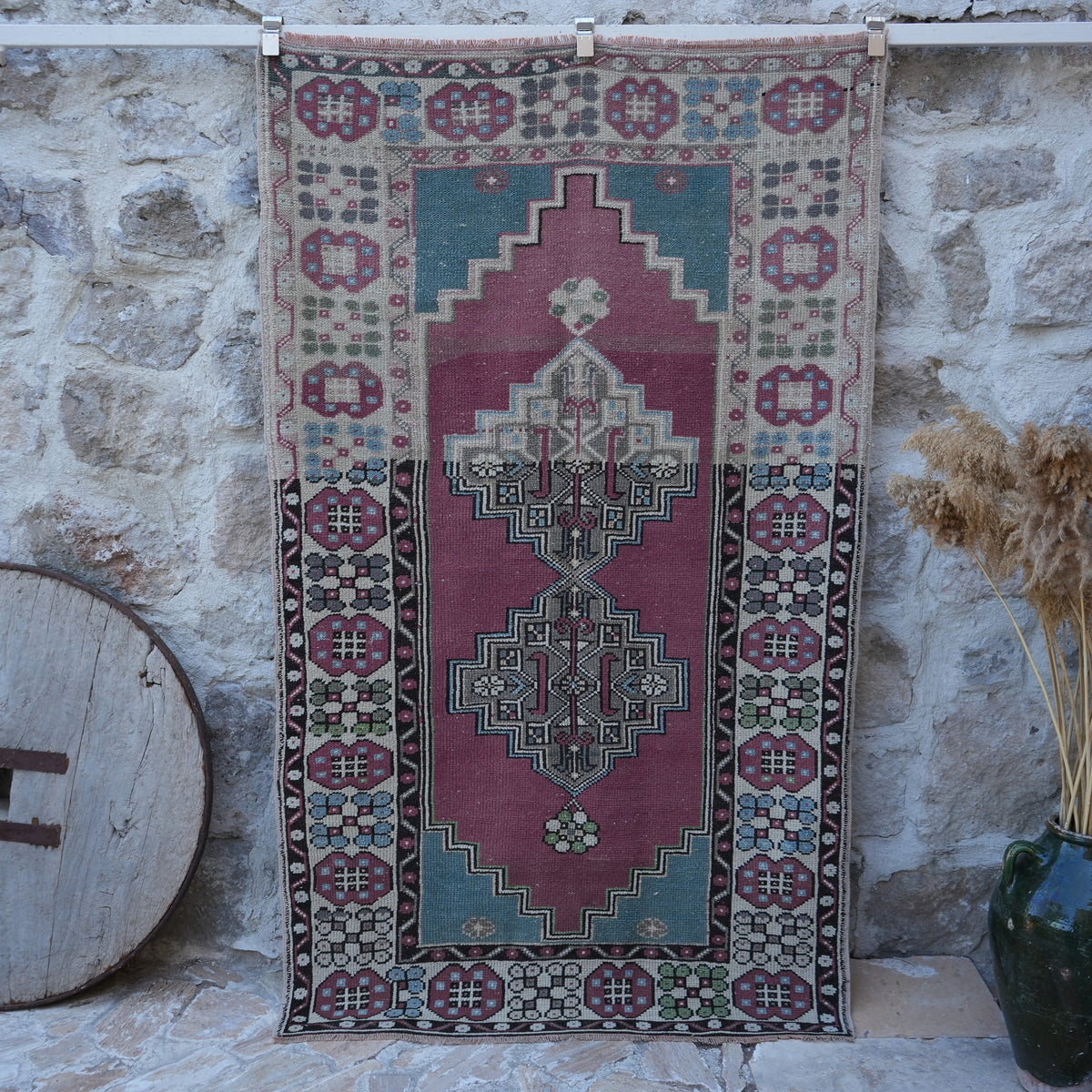 Pale Purple 4' x 7' vintage wool rug with traditional design, handmade in Turkey – Darline.