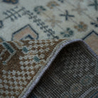 Additional view of the blue vintage Turkish wool rug, hand-knotted in wool.
