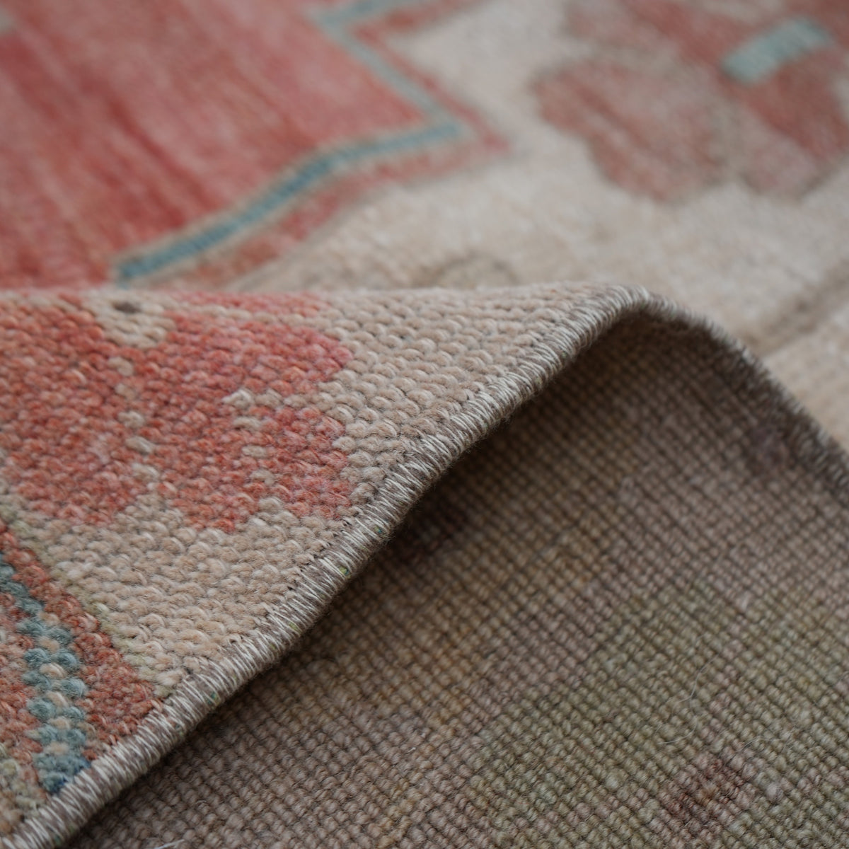 Additional view of the red Turkish wool runner rug, hand-knotted in wool.